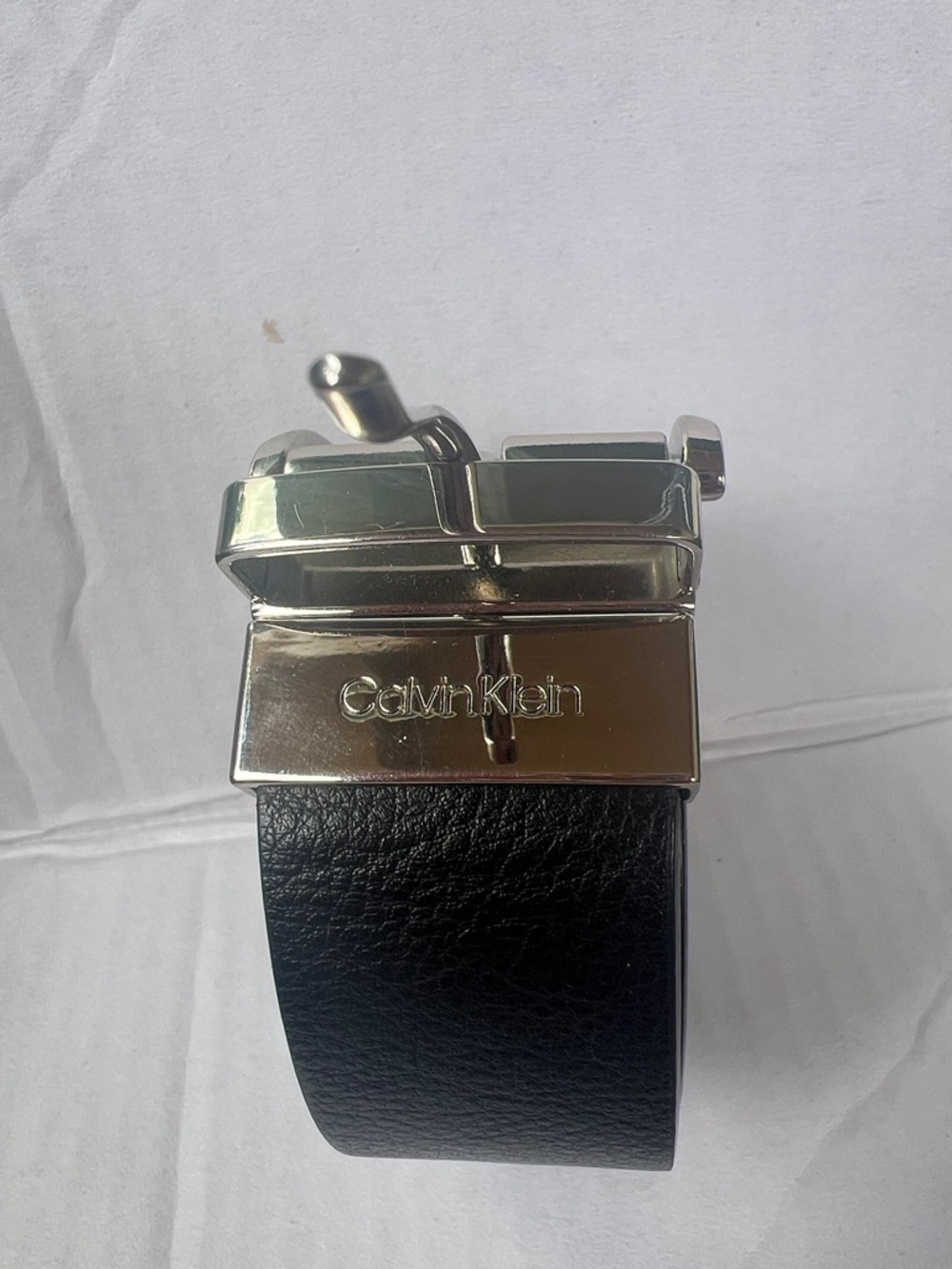 Calvin Klein Black Leather Belt with Silver-Tone Signature Buckle
